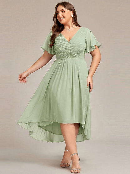 ever FAYE|Plus Size Pleated Midi Ruffles Sleeve Chiffon Bridesmaid Dress