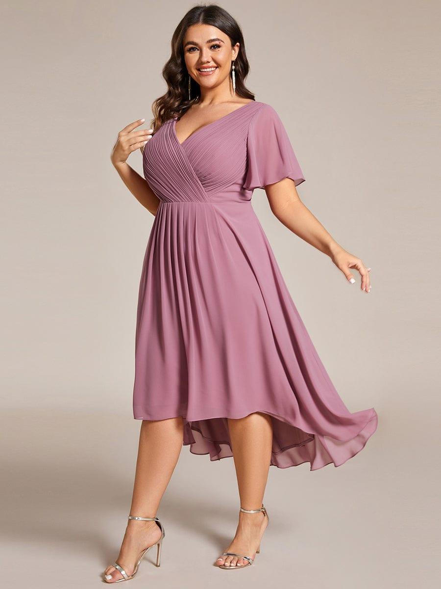 ever FAYE|Plus Size V-Neck Pleated Chiffon Midi Wedding Guest Dress
