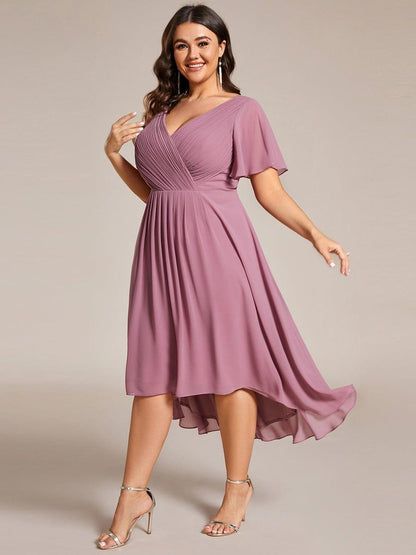 ever FAYE|Plus Size Pleated Midi Ruffles Sleeve Chiffon Bridesmaid Dress