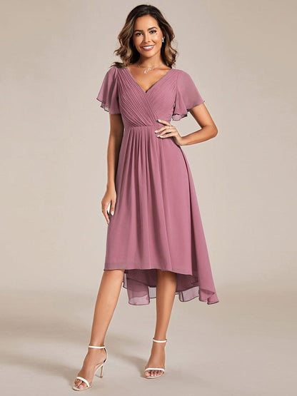 ever FAYE|Plus Size Pleated Midi Ruffles Sleeve Chiffon Bridesmaid Dress