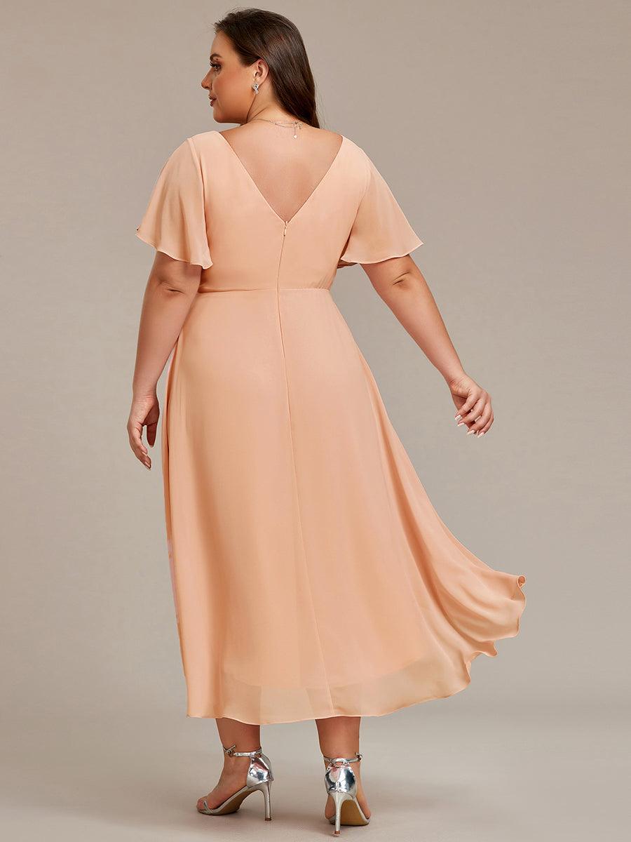 ever FAYE|Plus Size Pleated Midi Ruffles Sleeve Chiffon Bridesmaid Dress