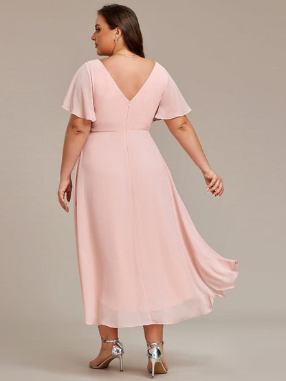 ever FAYE|Plus Size Pleated Midi Ruffles Sleeve Chiffon Bridesmaid Dress