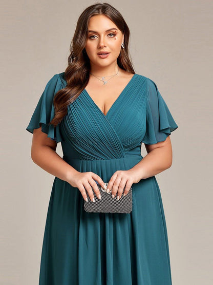 ever FAYE|Plus Size Pleated Midi Ruffles Sleeve Chiffon Bridesmaid Dress