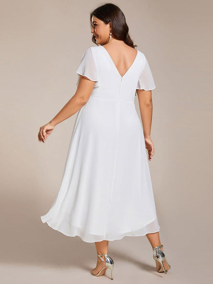 ever FAYE|Plus Size Pleated Midi Ruffles Sleeve Chiffon Bridesmaid Dress