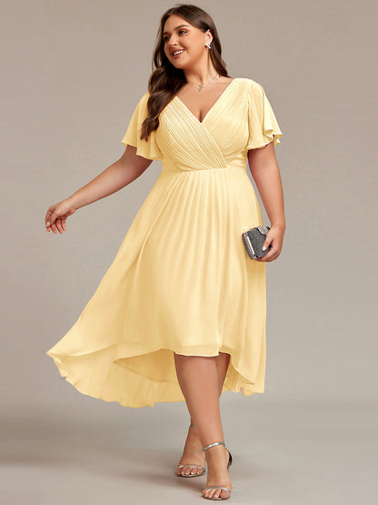 ever FAYE|Chic V Neck High-Low Short Sleeve Wedding Guest Dress