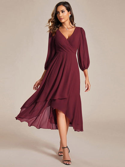 ever BRIAR|3/4 Sleeves Asymmetrical Hem A-Line Midi Bridesmaid Dress