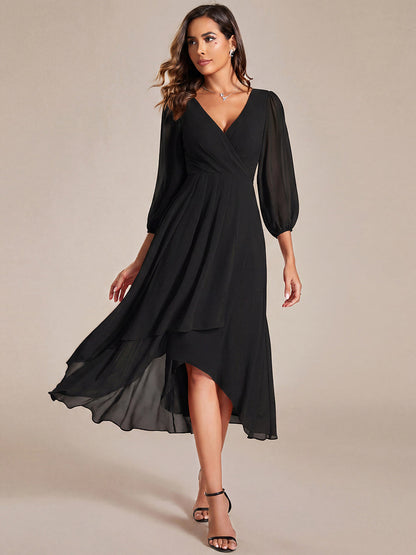 ever BRIAR|3/4 Sleeves Asymmetrical Hem A-Line Midi Bridesmaid Dress