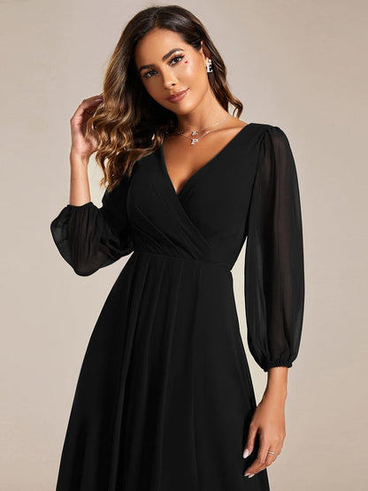 ever BRIAR|3/4 Sleeves Asymmetrical Hem A-Line Midi Bridesmaid Dress