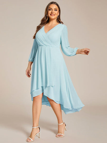 pretty BRIAR|Plus Size Chiffon A-Line 3/4 Sleeves Asymmetrical Hem Wedding Guest Dress