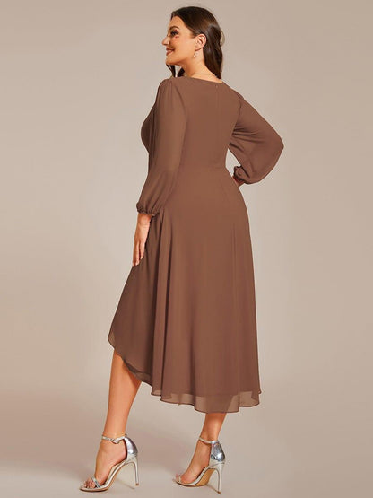pretty BRIAR|Plus Size Chiffon A-Line 3/4 Sleeves Asymmetrical Hem Wedding Guest Dress