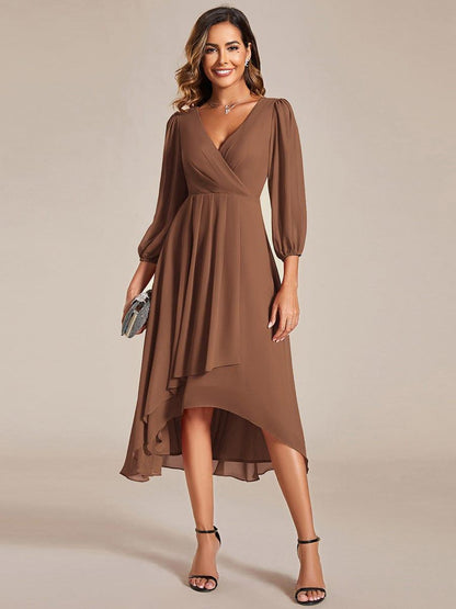 ever BRIAR|3/4 Sleeves Asymmetrical Hem A-Line Midi Bridesmaid Dress