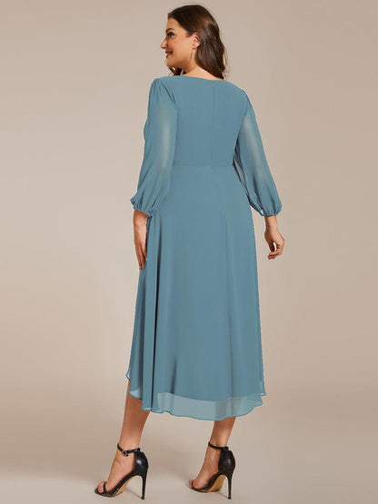pretty BRIAR|Plus Size Chiffon A-Line 3/4 Sleeves Asymmetrical Hem Wedding Guest Dress