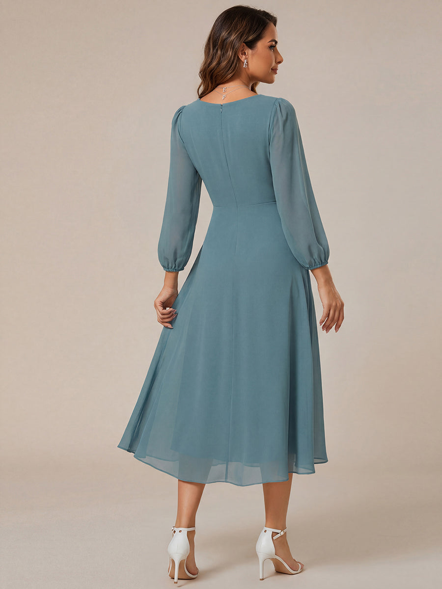 ever BRIAR|3/4 Sleeves Asymmetrical Hem A-Line Midi Bridesmaid Dress