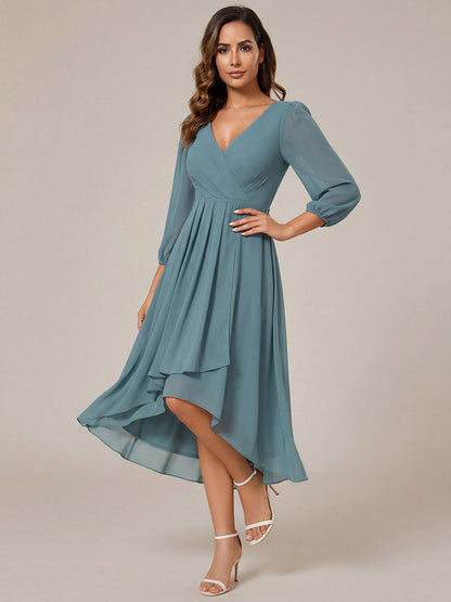 ever BRIAR|3/4 Sleeves Asymmetrical Hem A-Line Midi Wedding Guest Dress