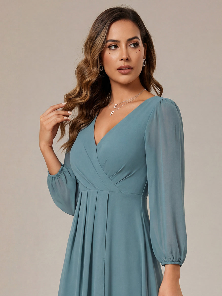 ever BRIAR|3/4 Sleeves Asymmetrical Hem A-Line Midi Bridesmaid Dress