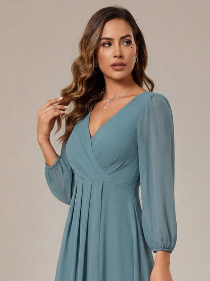 ever BRIAR|3/4 Sleeves Asymmetrical Hem A-Line Midi Bridesmaid Dress