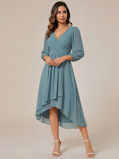 ever BRIAR|3/4 Sleeves Asymmetrical Hem A-Line Midi Bridesmaid Dress