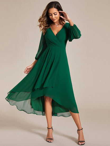 ever BRIAR|3/4 Sleeves Asymmetrical Hem A-Line Midi Bridesmaid Dress