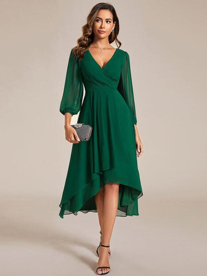 ever BRIAR|3/4 Sleeves Asymmetrical Hem A-Line Midi Bridesmaid Dress