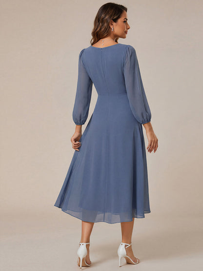 ever BRIAR|3/4 Sleeves Asymmetrical Hem A-Line Midi Bridesmaid Dress