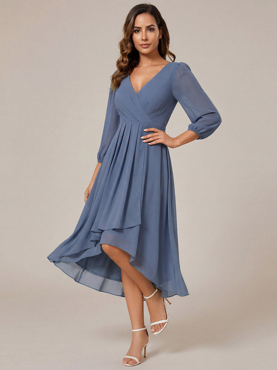 ever BRIAR|3/4 Sleeves Asymmetrical Hem A-Line Midi Bridesmaid Dress