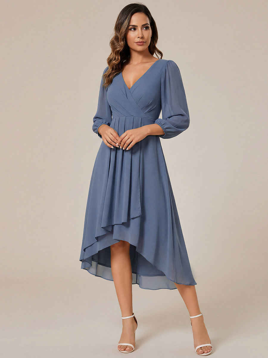 ever BRIAR|3/4 Sleeves Asymmetrical Hem A-Line Midi Bridesmaid Dress