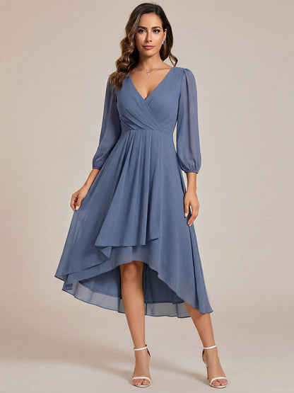 ever BRIAR|3/4 Sleeves Asymmetrical Hem A-Line Midi Wedding Guest Dress