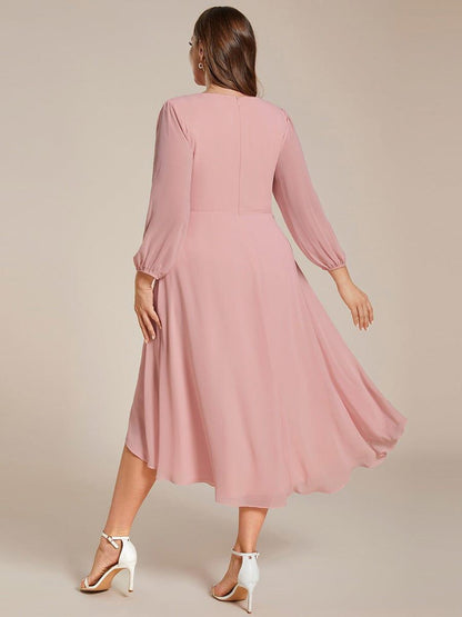 ever BRIAR|3/4 Sleeves Asymmetrical Hem A-Line Midi Bridesmaid Dress