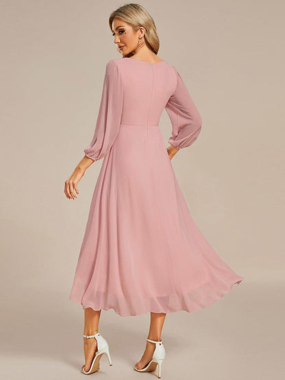 ever BRIAR|3/4 Sleeves Asymmetrical Hem A-Line Midi Bridesmaid Dress