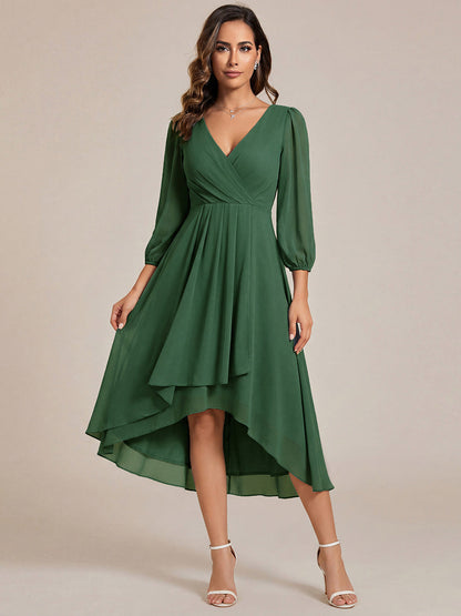 ever BRIAR|3/4 Sleeves Asymmetrical Hem A-Line Midi Bridesmaid Dress