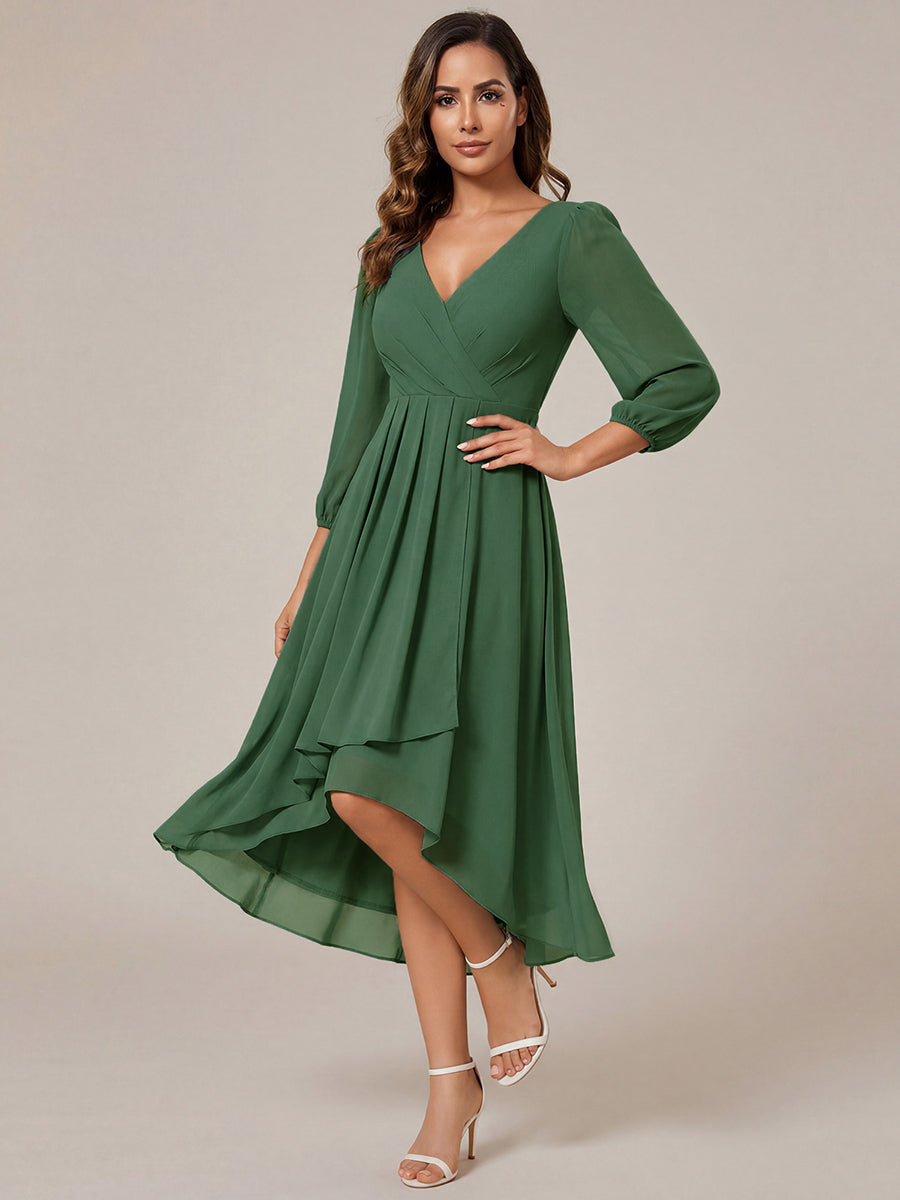 ever BRIAR|3/4 Sleeves Asymmetrical Hem A-Line Midi Bridesmaid Dress