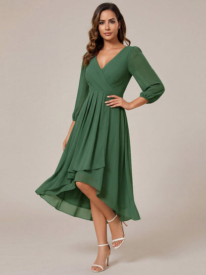 ever BRIAR|3/4 Sleeves Asymmetrical Hem A-Line Midi Bridesmaid Dress
