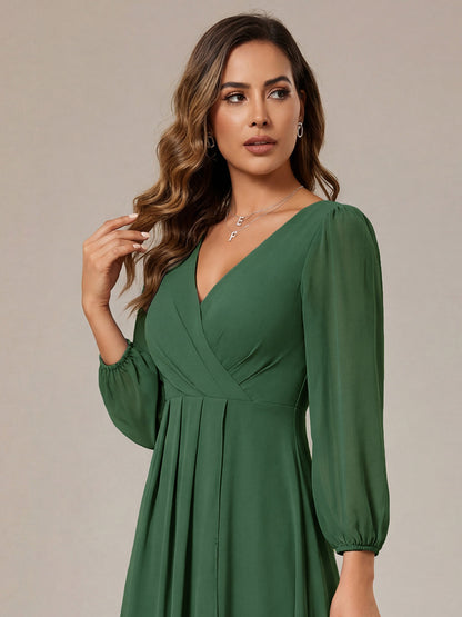 ever BRIAR|3/4 Sleeves Asymmetrical Hem A-Line Midi Bridesmaid Dress