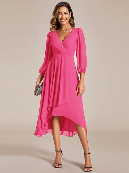 ever BRIAR|3/4 Sleeves Asymmetrical Hem A-Line Midi Bridesmaid Dress