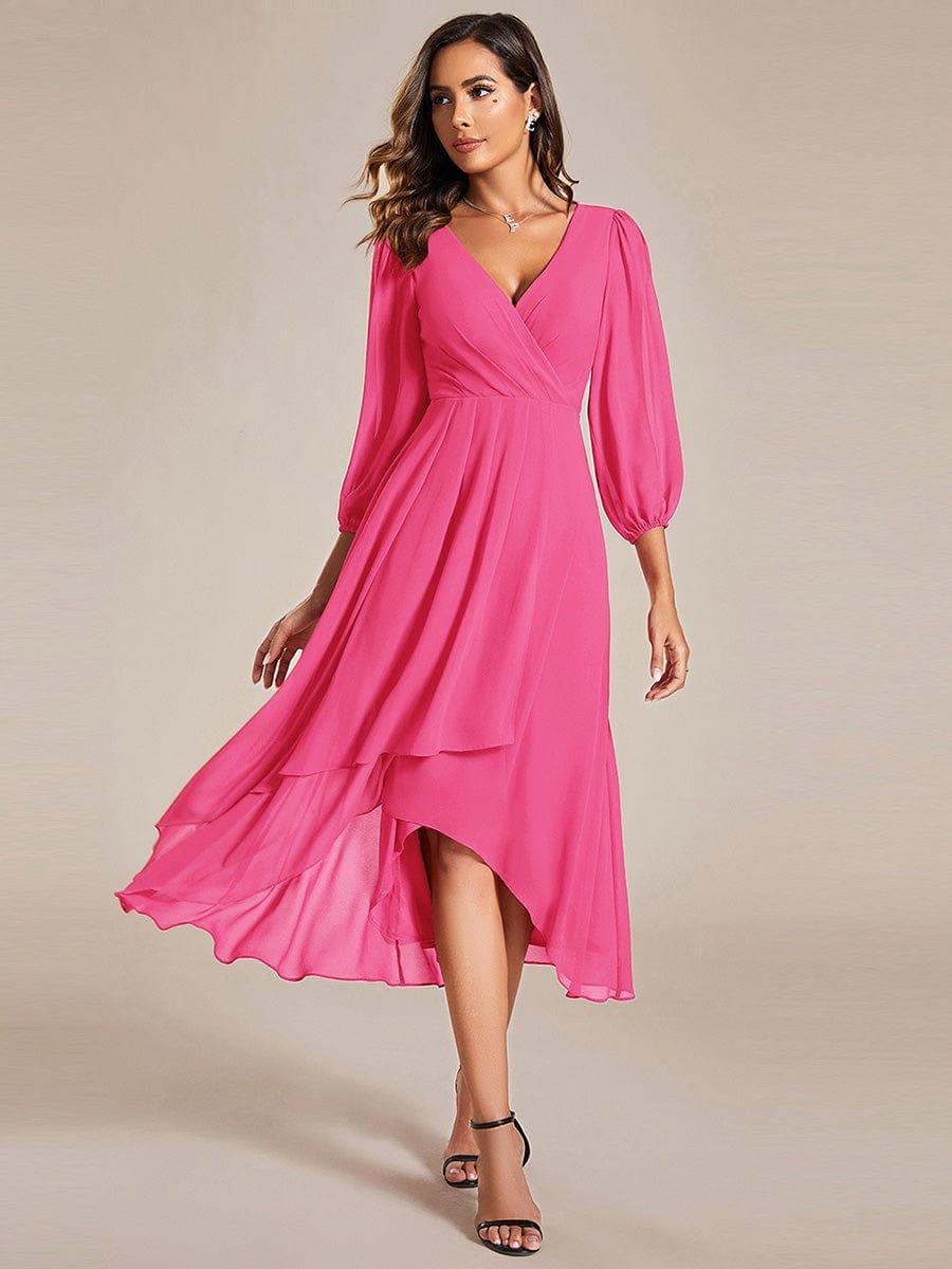 ever BRIAR|3/4 Sleeves Asymmetrical Hem A-Line Midi Bridesmaid Dress