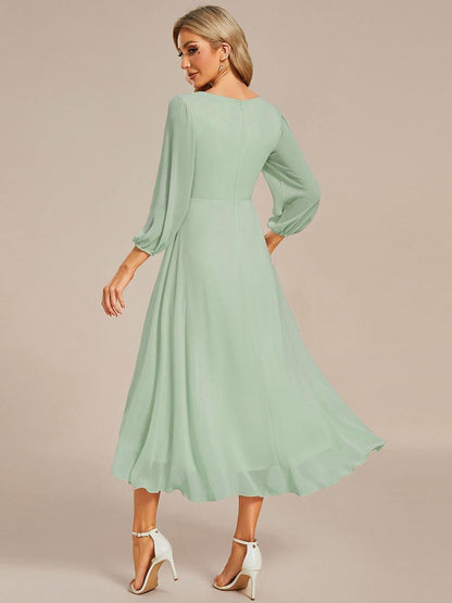 ever BRIAR|3/4 Sleeves Asymmetrical Hem A-Line Midi Bridesmaid Dress