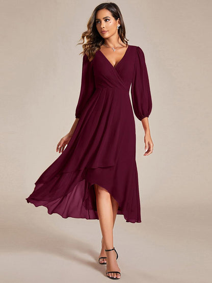 ever BRIAR|See-Through 3/4 Sleeves V-Neck A-Line Chiffon Wedding Guest Dress