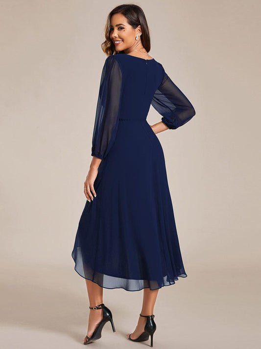 ever BRIAR|3/4 Sleeves Asymmetrical Hem A-Line Midi Bridesmaid Dress