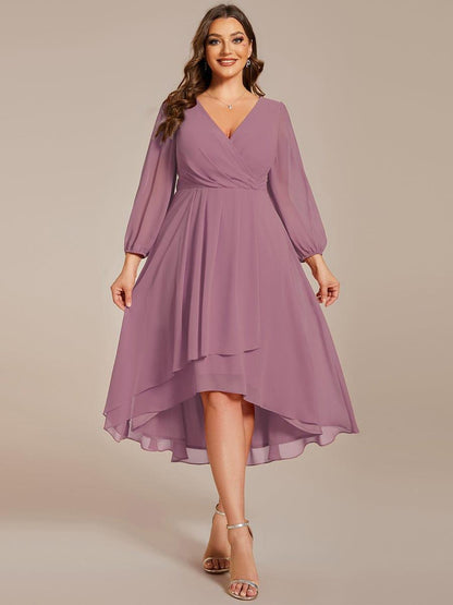 ever BRIAR|3/4 Sleeves Asymmetrical Hem A-Line Midi Bridesmaid Dress
