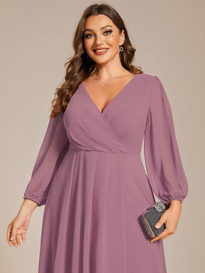 ever BRIAR|3/4 Sleeves Asymmetrical Hem A-Line Midi Bridesmaid Dress