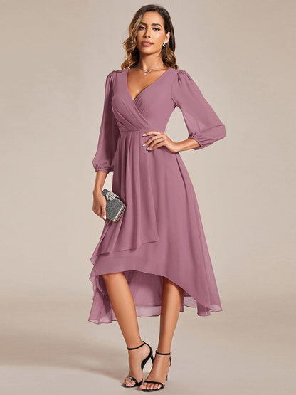 ever BRIAR|3/4 Sleeves Asymmetrical Hem A-Line Midi Bridesmaid Dress