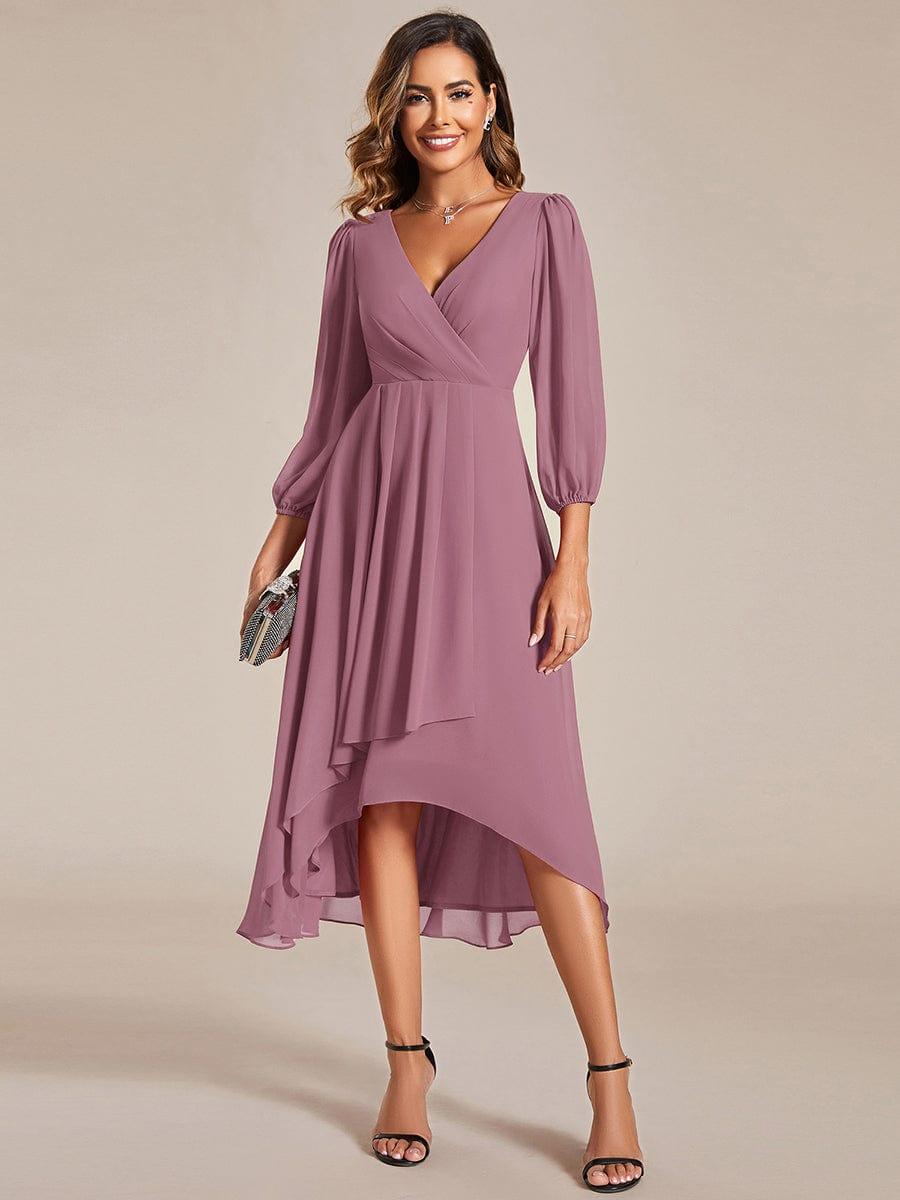 ever BRIAR|3/4 Sleeves Asymmetrical Hem A-Line Midi Bridesmaid Dress