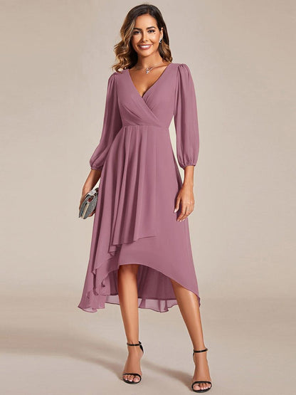 ever BRIAR|3/4 Sleeves Asymmetrical Hem A-Line Midi Bridesmaid Dress