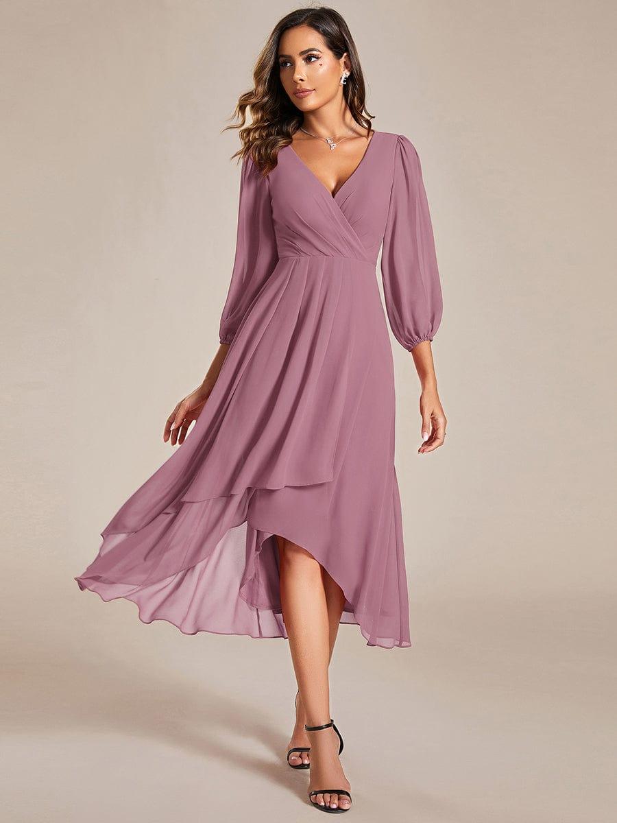 ever BRIAR|3/4 Sleeves Asymmetrical Hem A-Line Midi Bridesmaid Dress