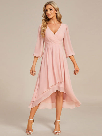 ever BRIAR|3/4 Sleeves Asymmetrical Hem A-Line Midi Bridesmaid Dress
