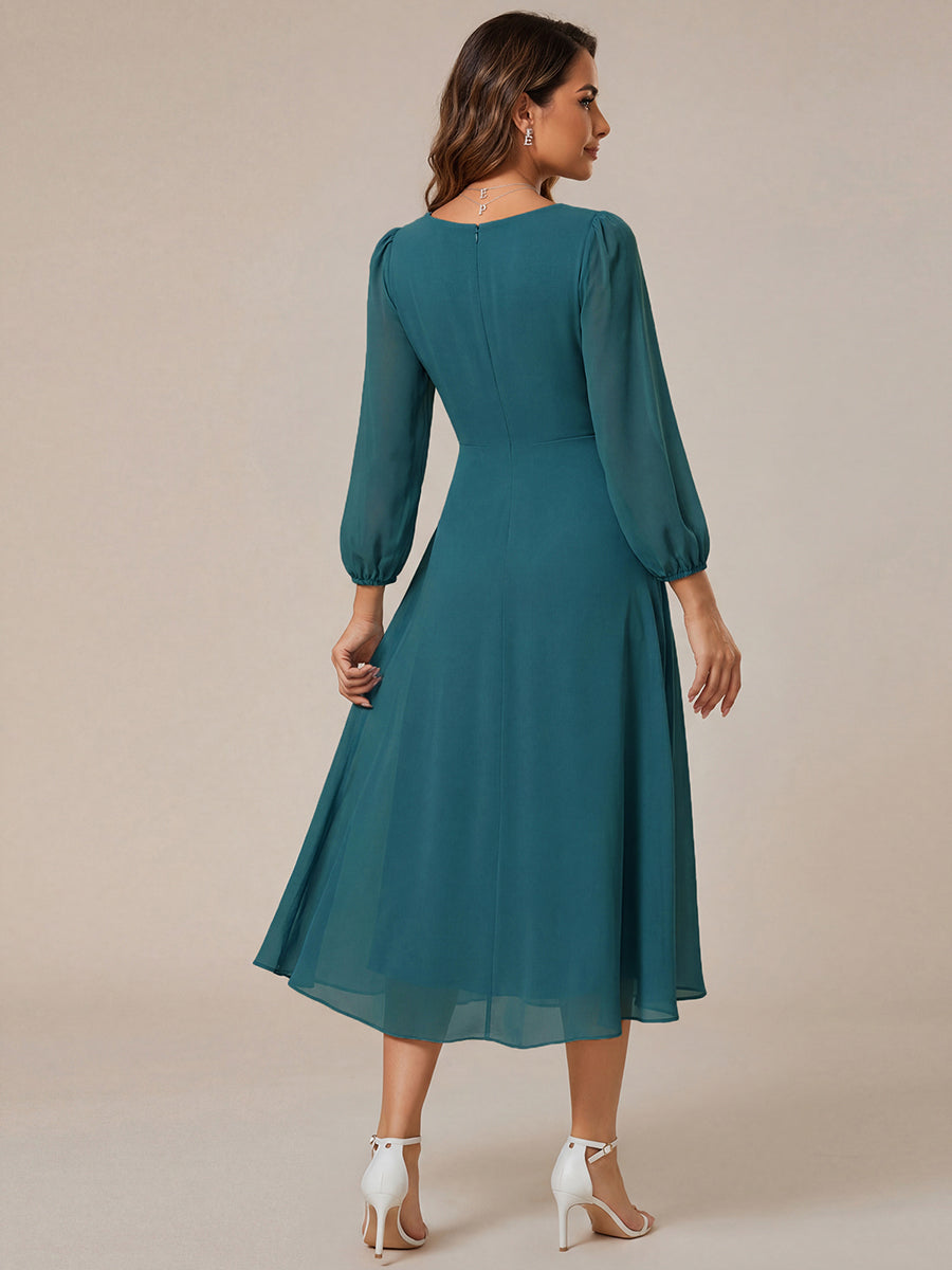 ever BRIAR|3/4 Sleeves Asymmetrical Hem A-Line Midi Bridesmaid Dress