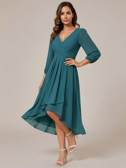 ever BRIAR|3/4 Sleeves Asymmetrical Hem A-Line Midi Bridesmaid Dress