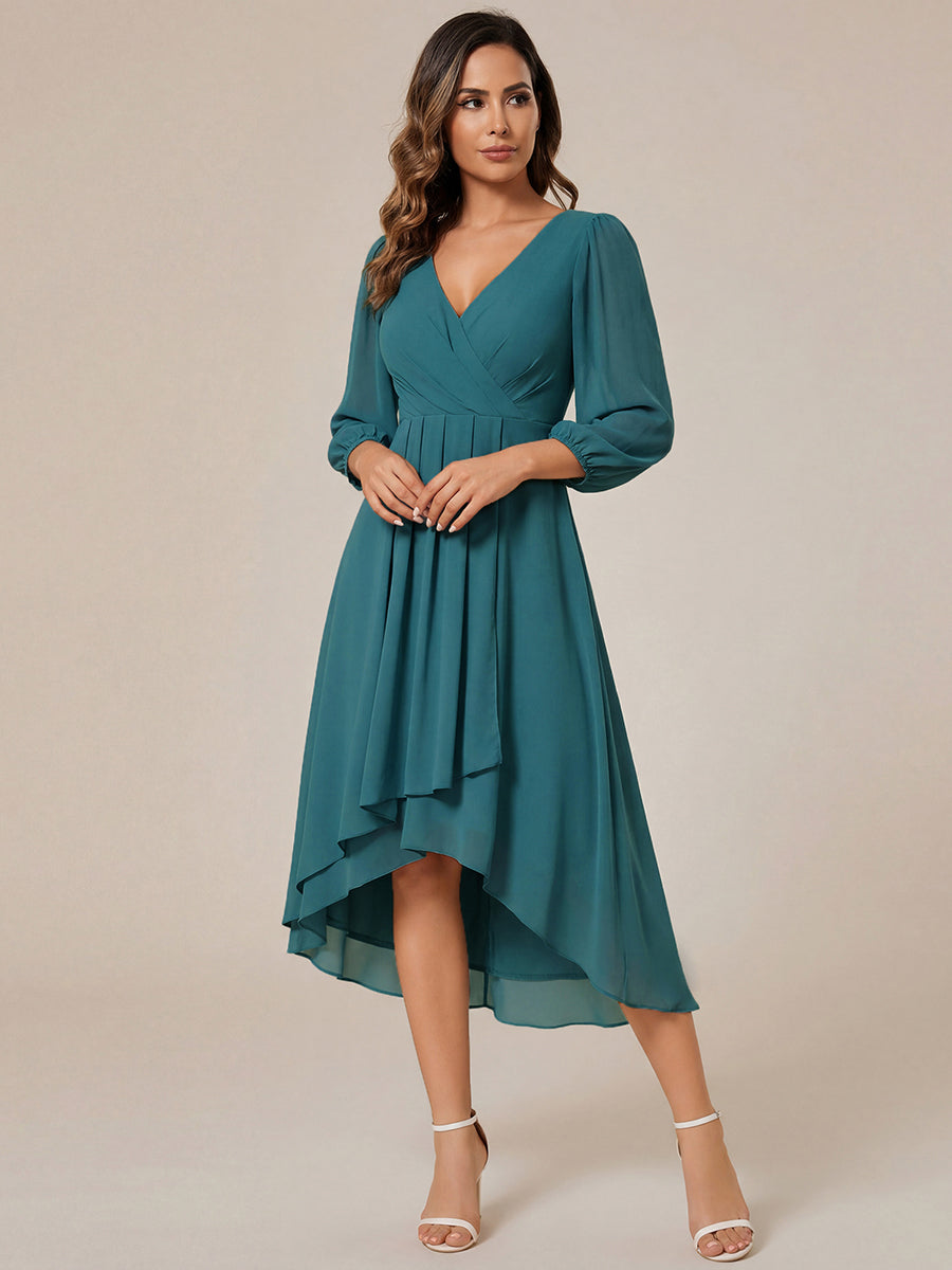 ever BRIAR|3/4 Sleeves Asymmetrical Hem A-Line Midi Bridesmaid Dress