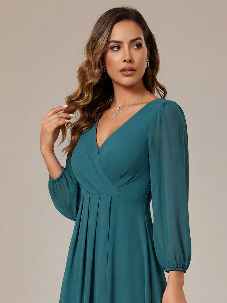 ever BRIAR|3/4 Sleeves Asymmetrical Hem A-Line Midi Bridesmaid Dress