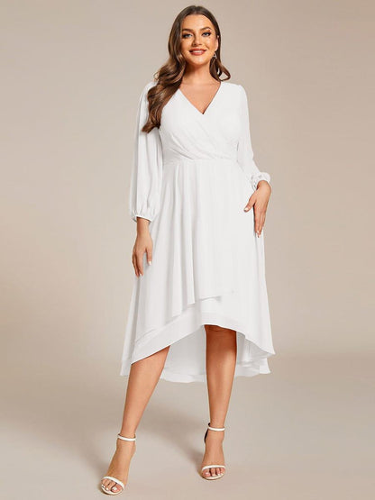 pretty BRIAR|Plus Size Chiffon A-Line 3/4 Sleeves Asymmetrical Hem Wedding Guest Dress